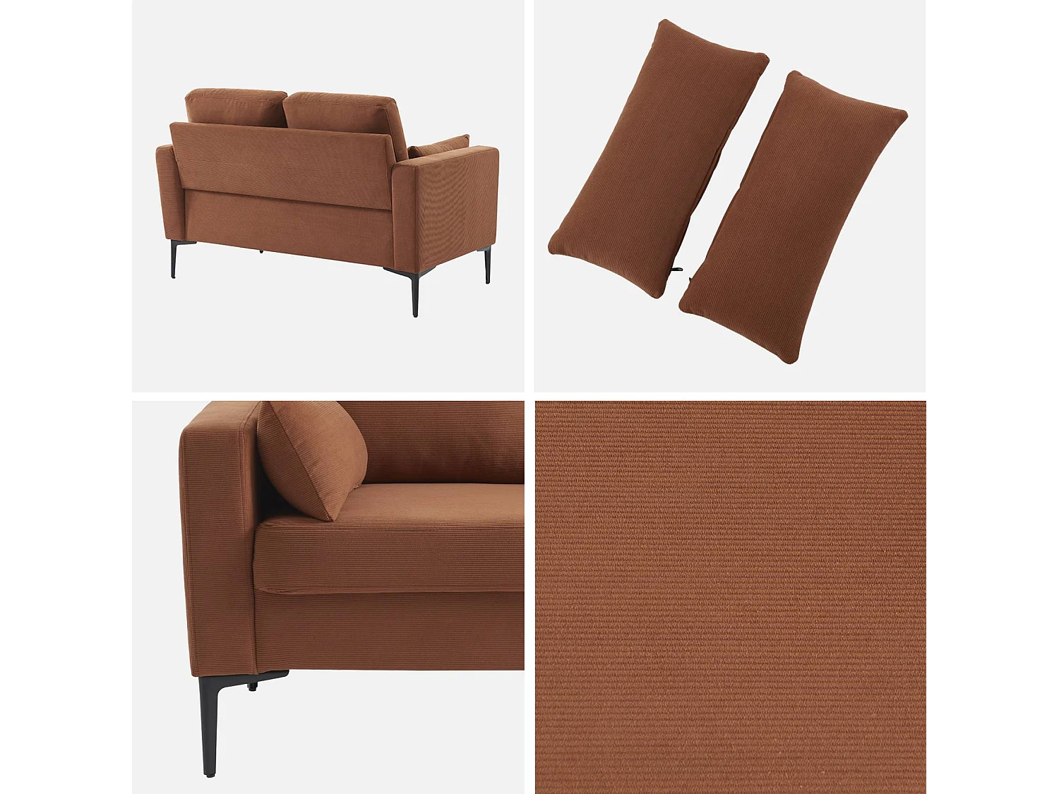 Sofá de pana con patas de metal de 2 plazas terracotta