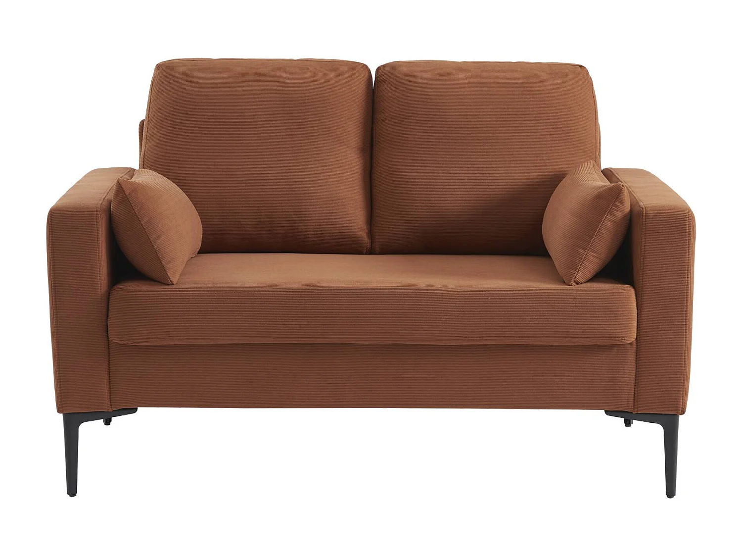 Divano in velluto a coste con gambe in metallo, 2 posti, terracotta