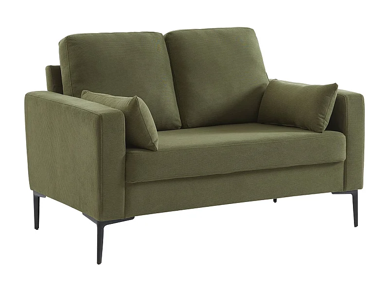 Canapé en velours côtelé kaki foncé - Bjorn - Canapé 2 places fixe droit pieds métal