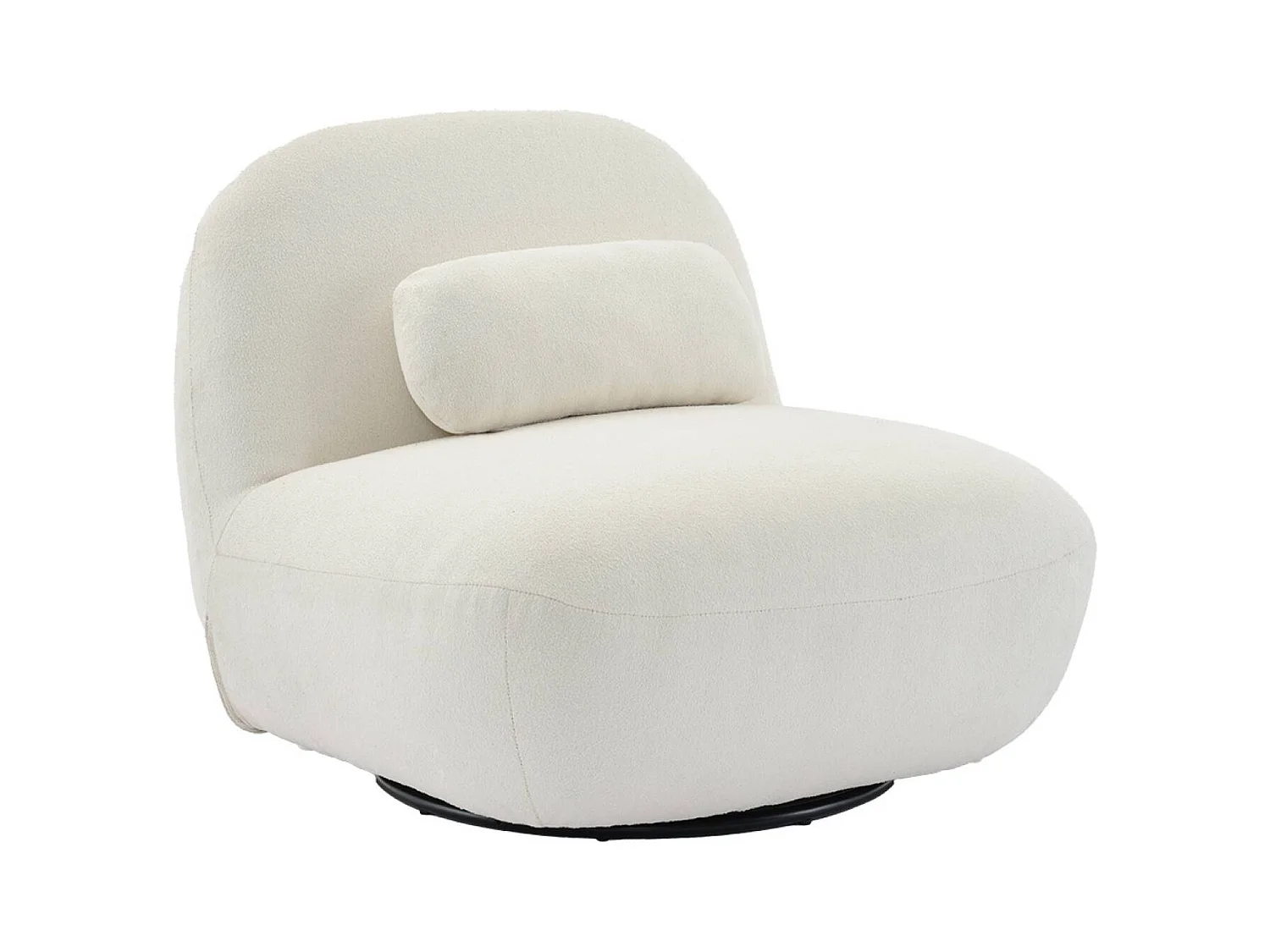 Fauteuil pivotant 360° en bouclette texturée blanc crème. piètement en métal noir mat - SPINO