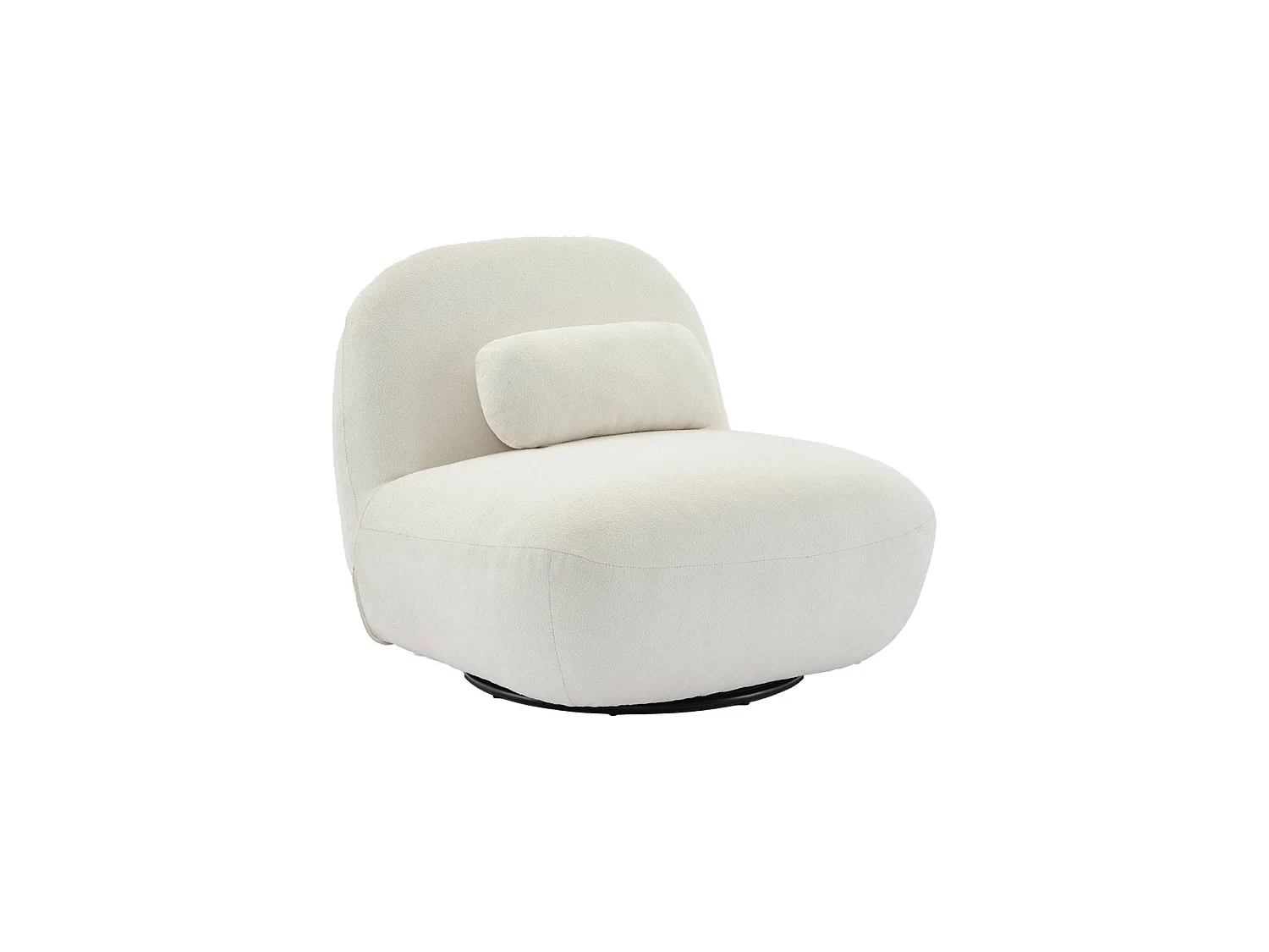 Fauteuil pivotant 360° en bouclette texturée blanc crème. piètement en métal noir mat - SPINO