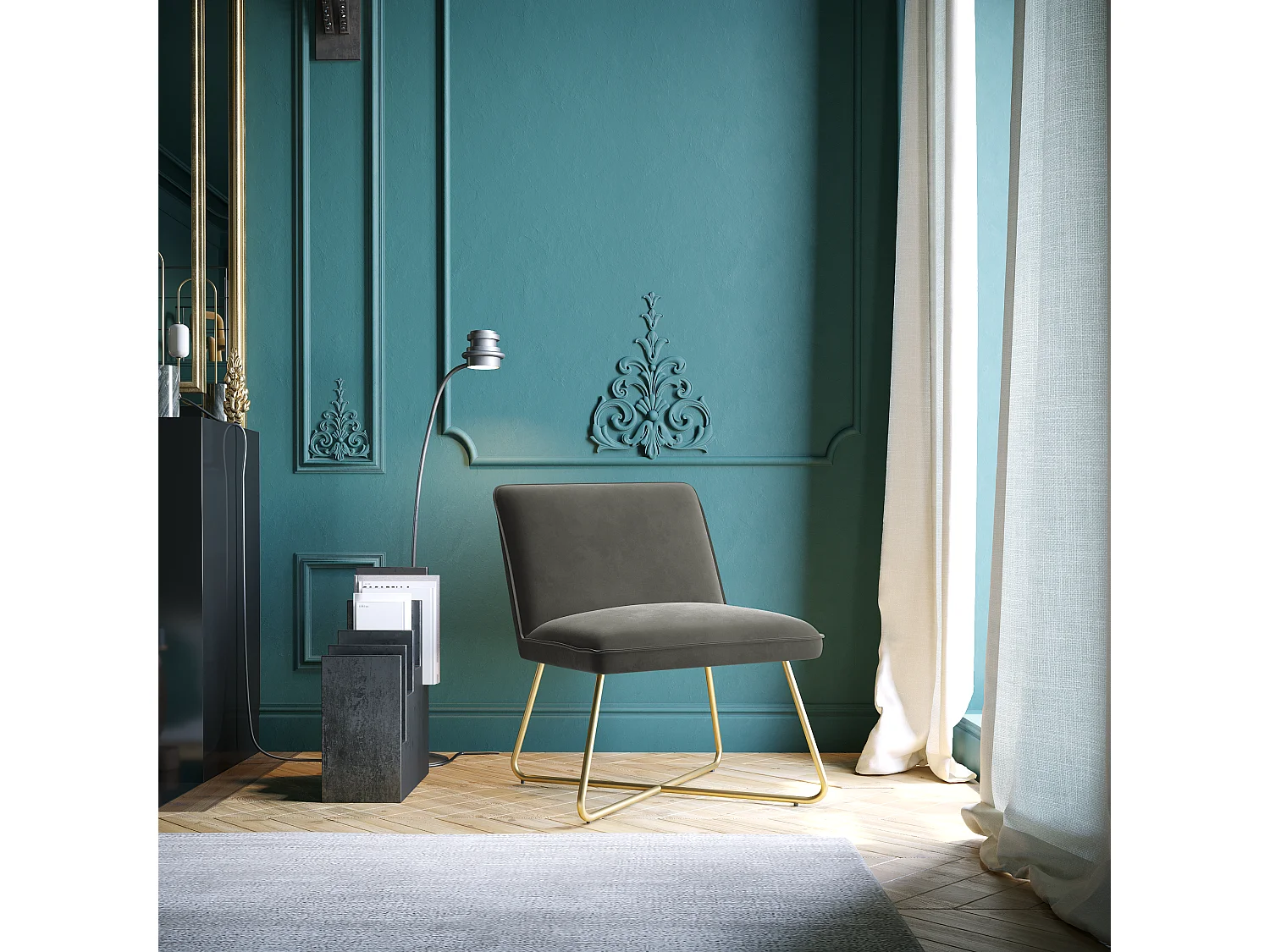 Fauteuil en velours taupe TALIA