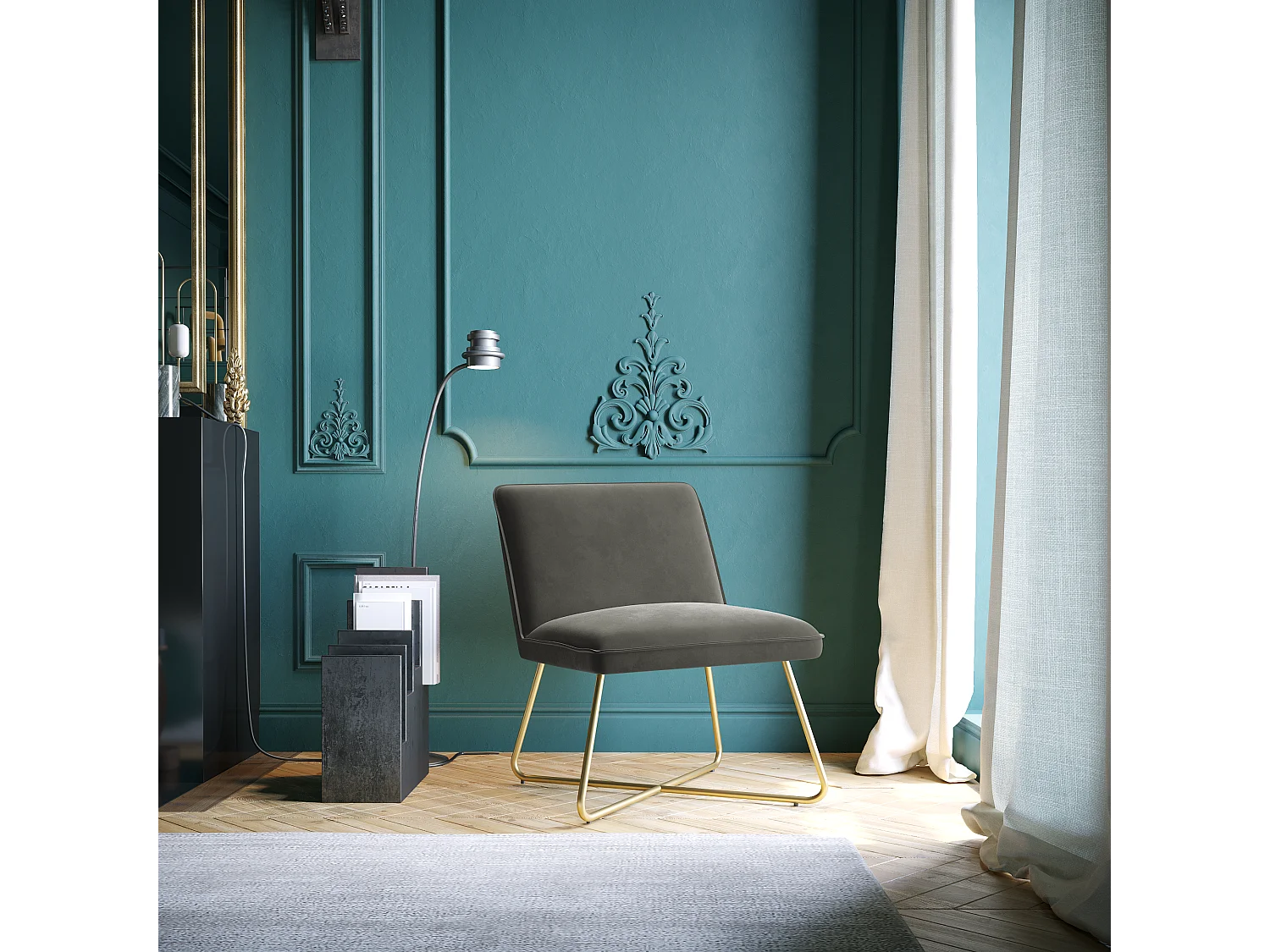 Fauteuil en velours taupe TALIA