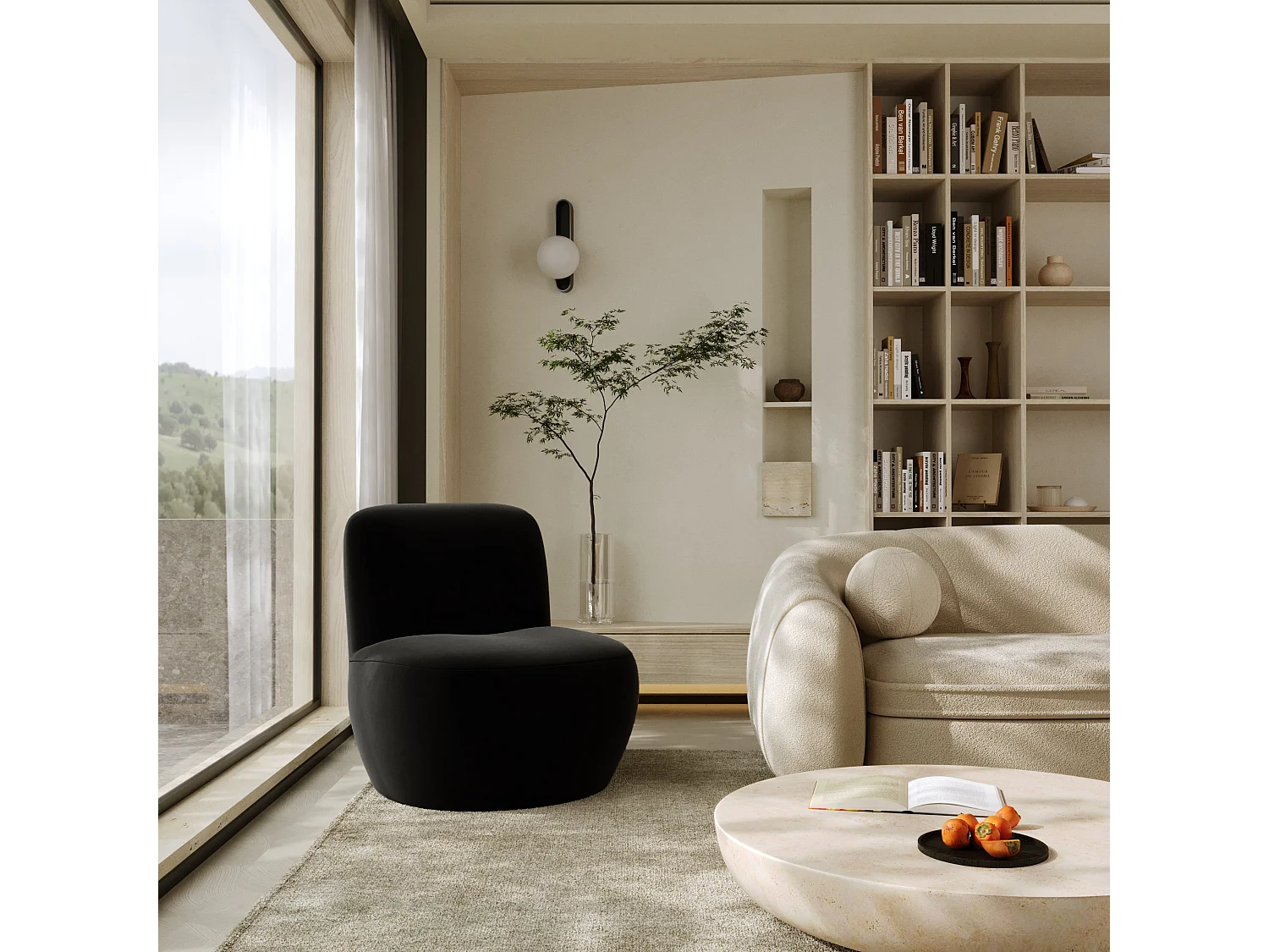 Fauteuil en tissu velours noir