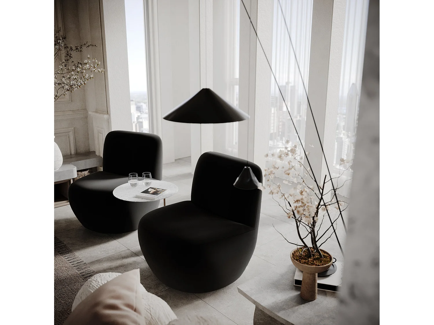 Fauteuil en tissu velours noir