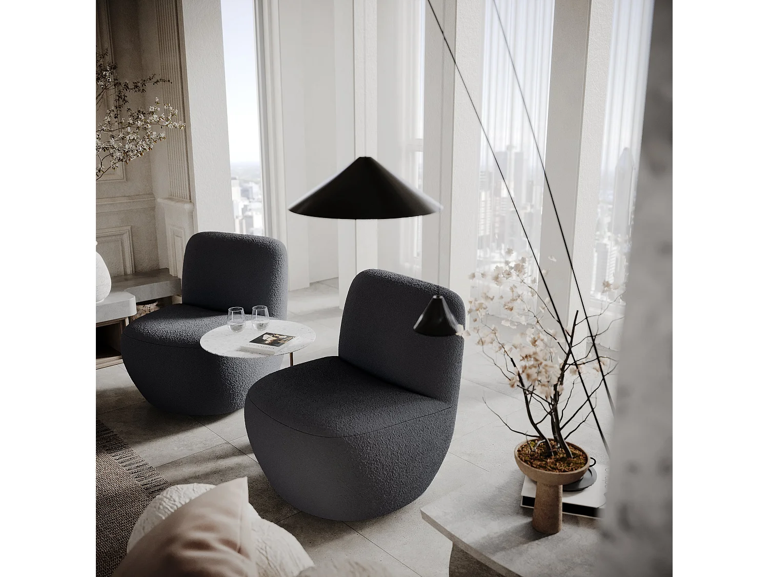 Fauteuil en tissu bouclette gris anthracite