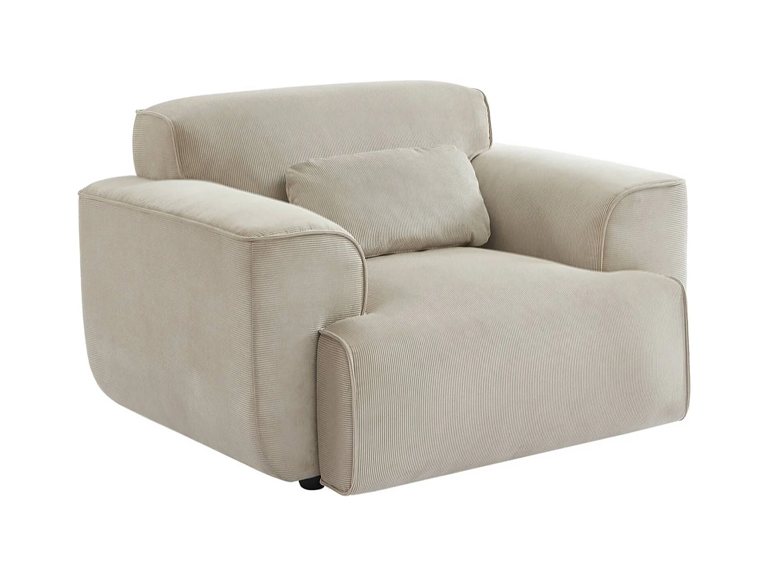 Fauteuil velours côtelé. lignes arrondies. coussin fourni. Wallas. L 116 x P 97 x H 73cm