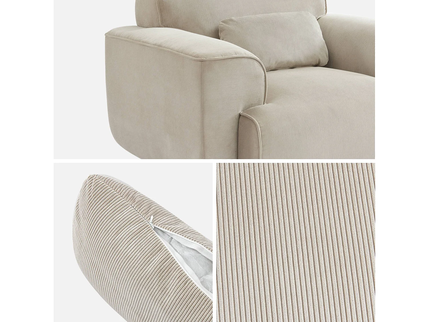 Sillón de pana con cojín gris beige