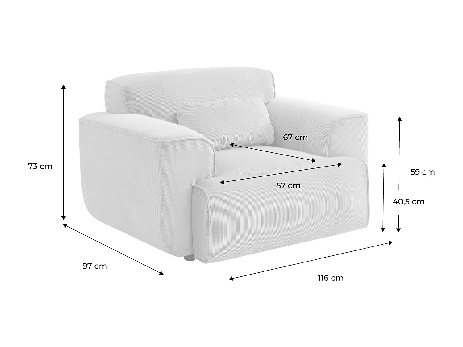 Sillón de pana con cojín gris beige