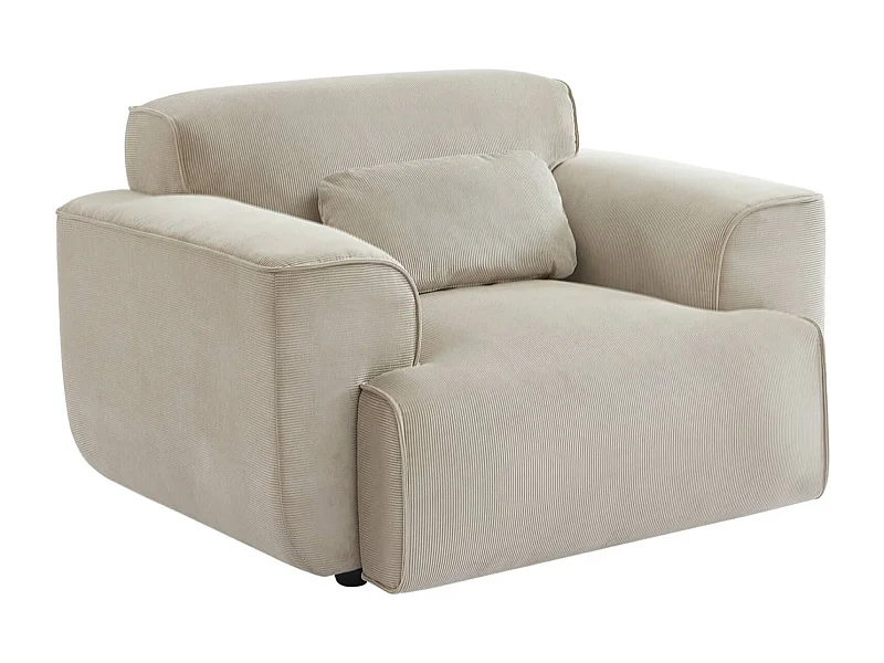 Fauteuil velours côtelé. lignes arrondies. coussin fourni. Wallas. L 116 x P 97 x H 73cm