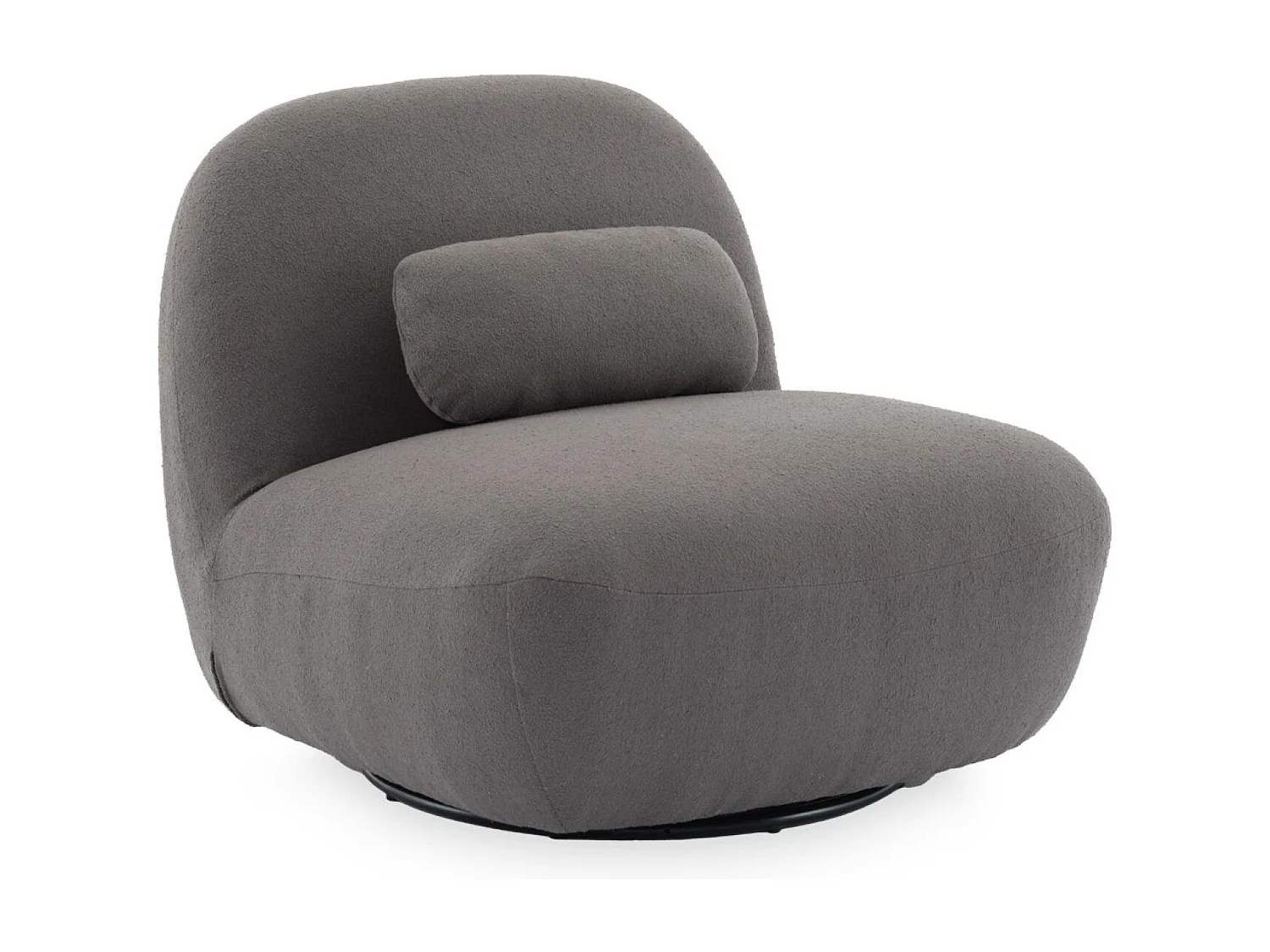 Fauteuil pivotant 360° en bouclette texturée gris souris. piètement en métal noir mat - SPINO