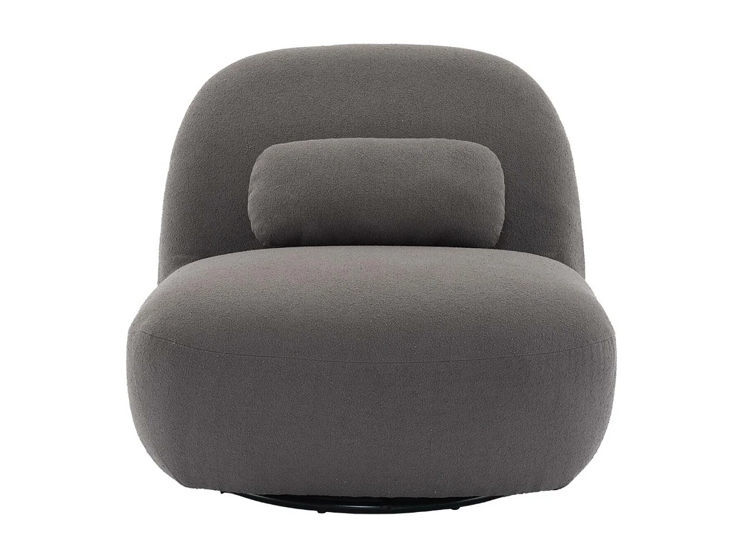 Fauteuil pivotant 360° en bouclette texturée gris souris. piètement en métal noir mat - SPINO