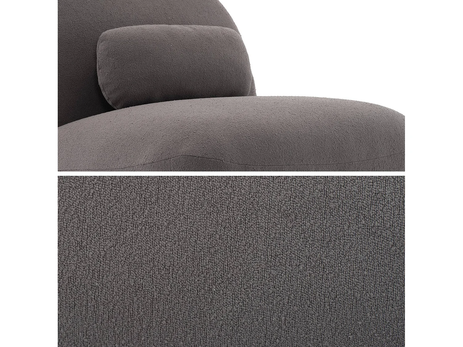 Fauteuil pivotant 360° en bouclette texturée gris souris. piètement en métal noir mat - SPINO