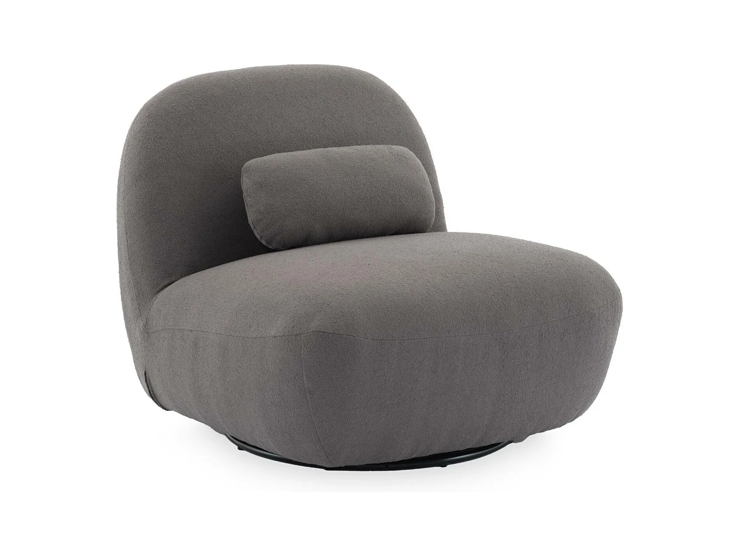 Fauteuil pivotant 360° en bouclette texturée gris souris. piètement en métal noir mat - SPINO