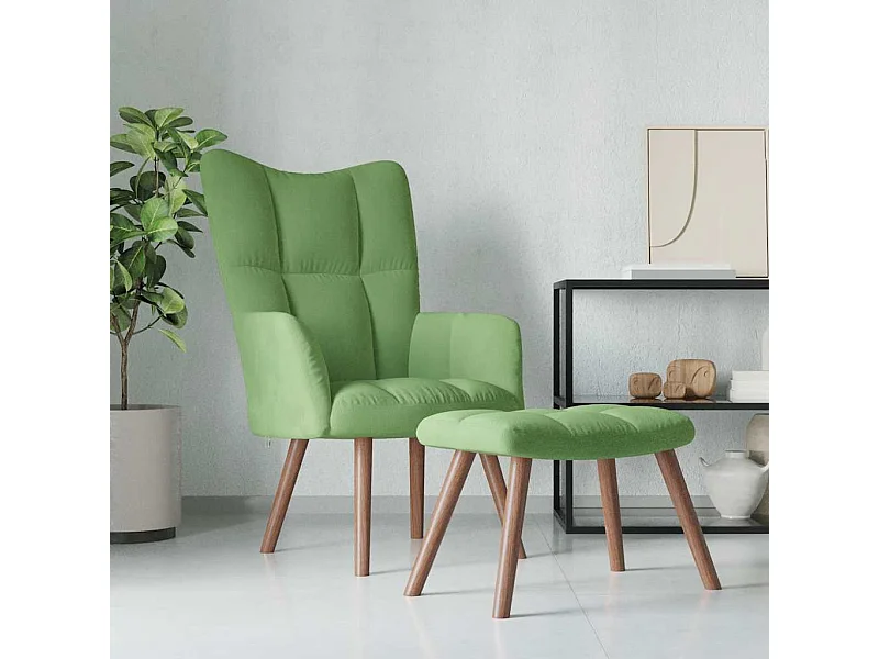 Relaxsessel mit Hocker Hellgrün Samt