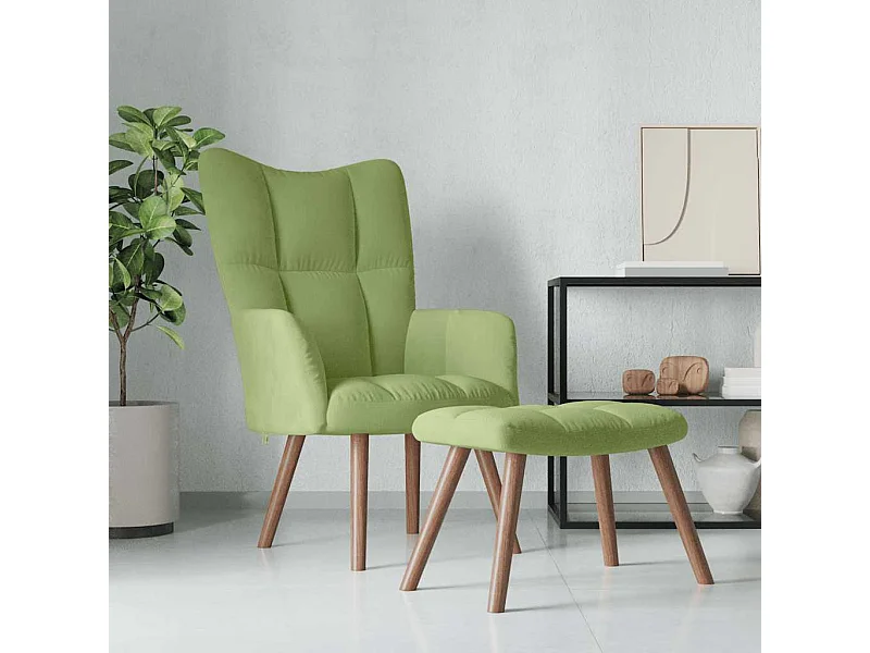 Cadeira de descanso com banco veludo verde-claro