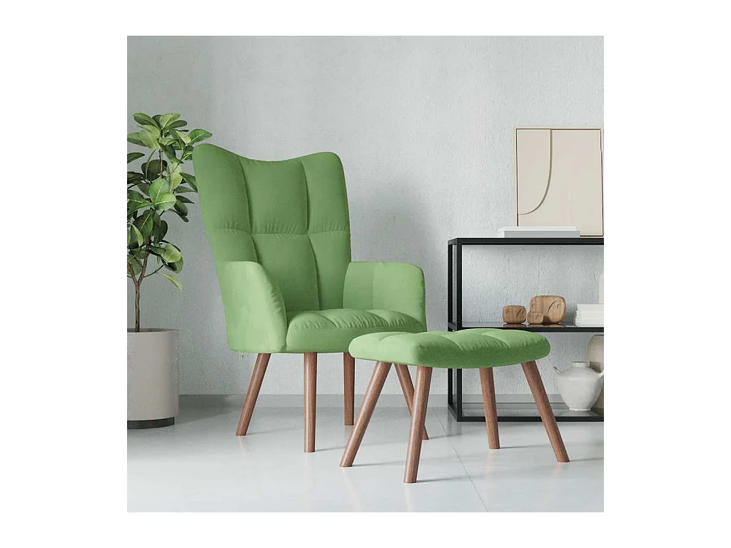 Chaise de relaxation avec repose-pied Vert clair Velours