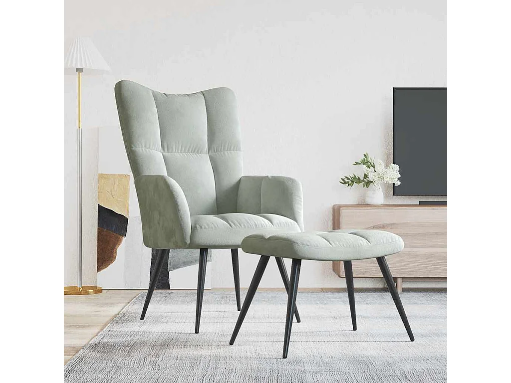 Relaxsessel mit Hocker Hellgrau Samt