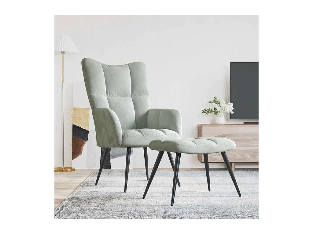 Chaise de relaxation avec tabouret Gris clair Velours