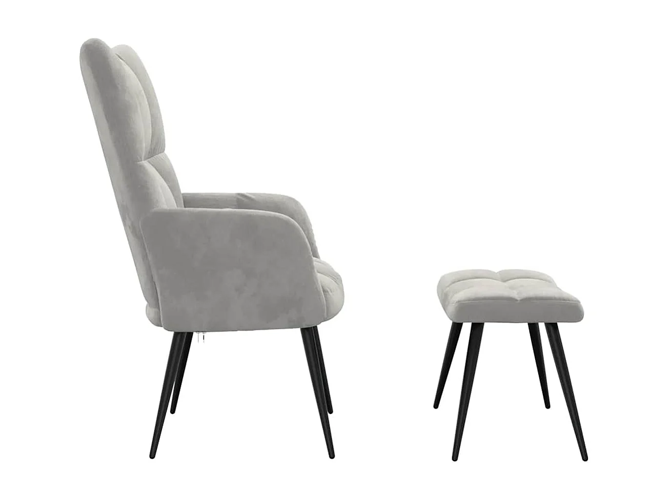 Cadeira de descanso com banco veludo cinzento-claro