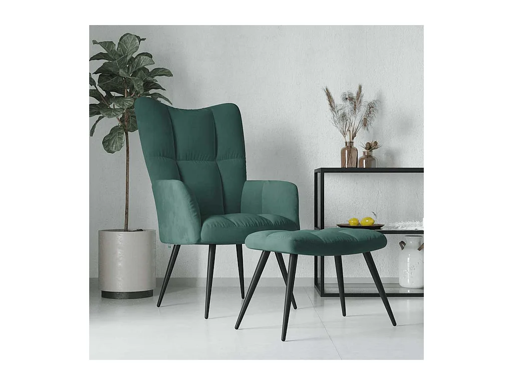 Chaise de relaxation avec tabouret Vert foncé Velours