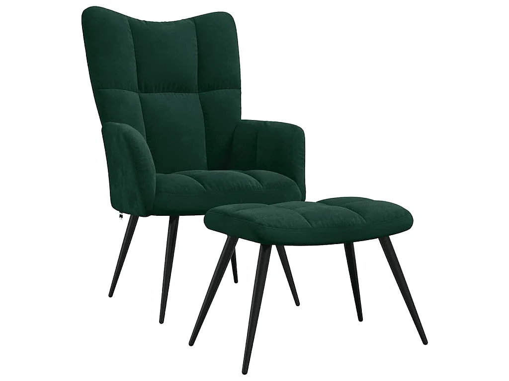 Chaise de relaxation avec tabouret Vert foncé Velours