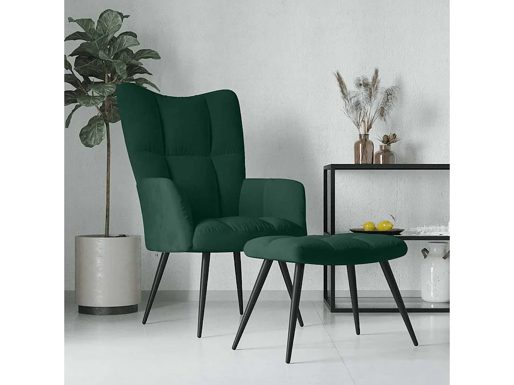 Chaise de relaxation avec tabouret Vert foncé Velours