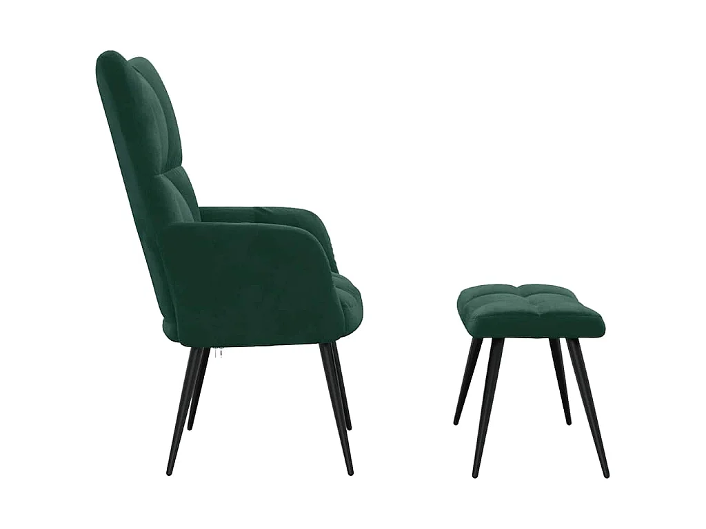 Chaise de relaxation avec tabouret Vert foncé Velours