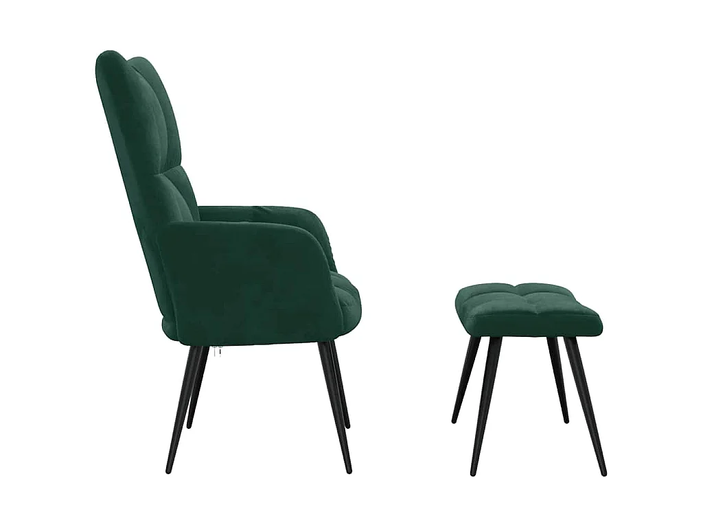 Chaise de relaxation avec tabouret Vert foncé Velours