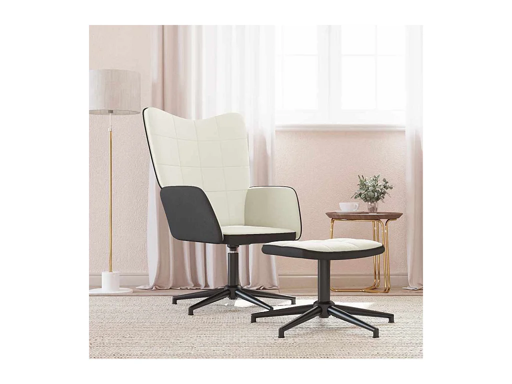 Chaise de relaxation avec tabouret Blanc crème Velours et PVC