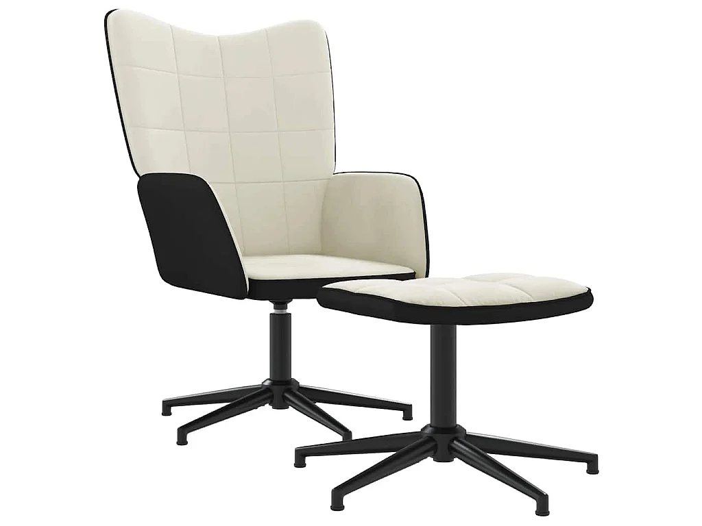 Chaise de relaxation avec tabouret Blanc crème Velours et PVC