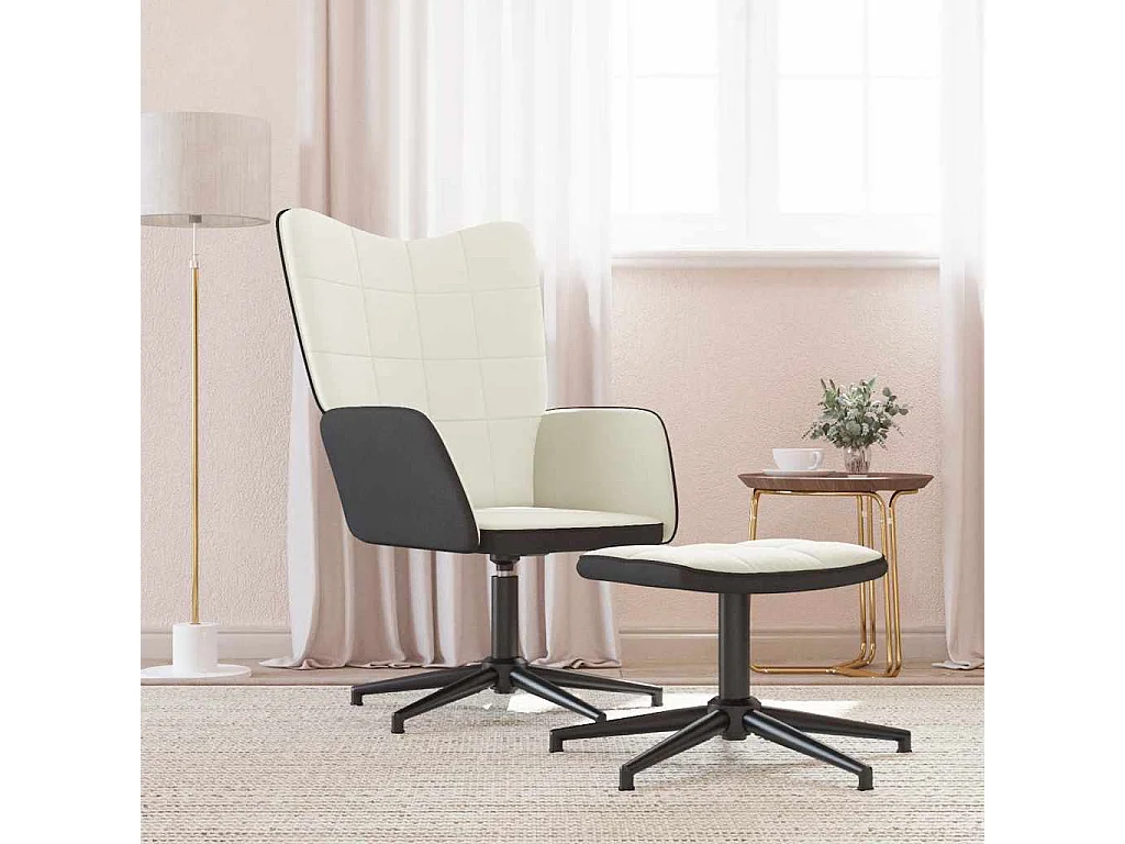 Chaise de relaxation avec tabouret Blanc crème Velours et PVC