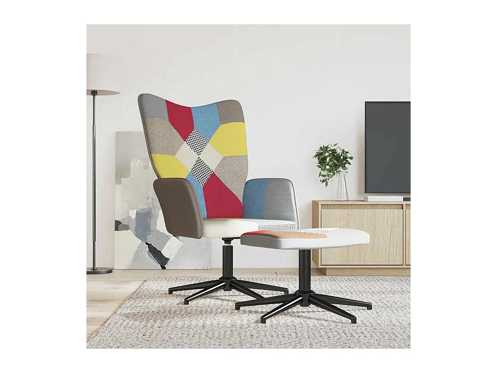 Chaise de relaxation avec repose-pied Patchwork Tissu
