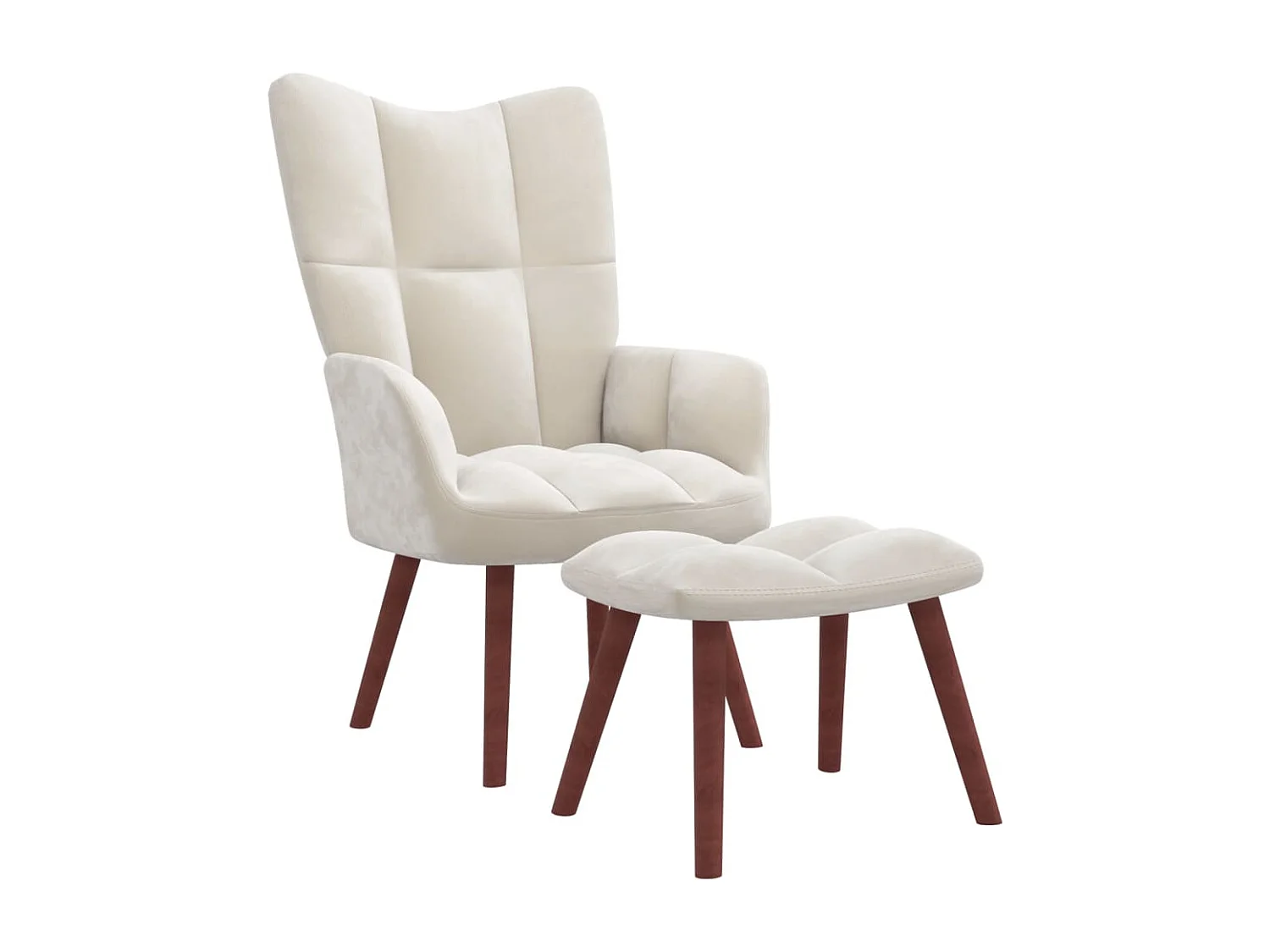 Relaxsessel mit Hocker Cremeweiß Samt