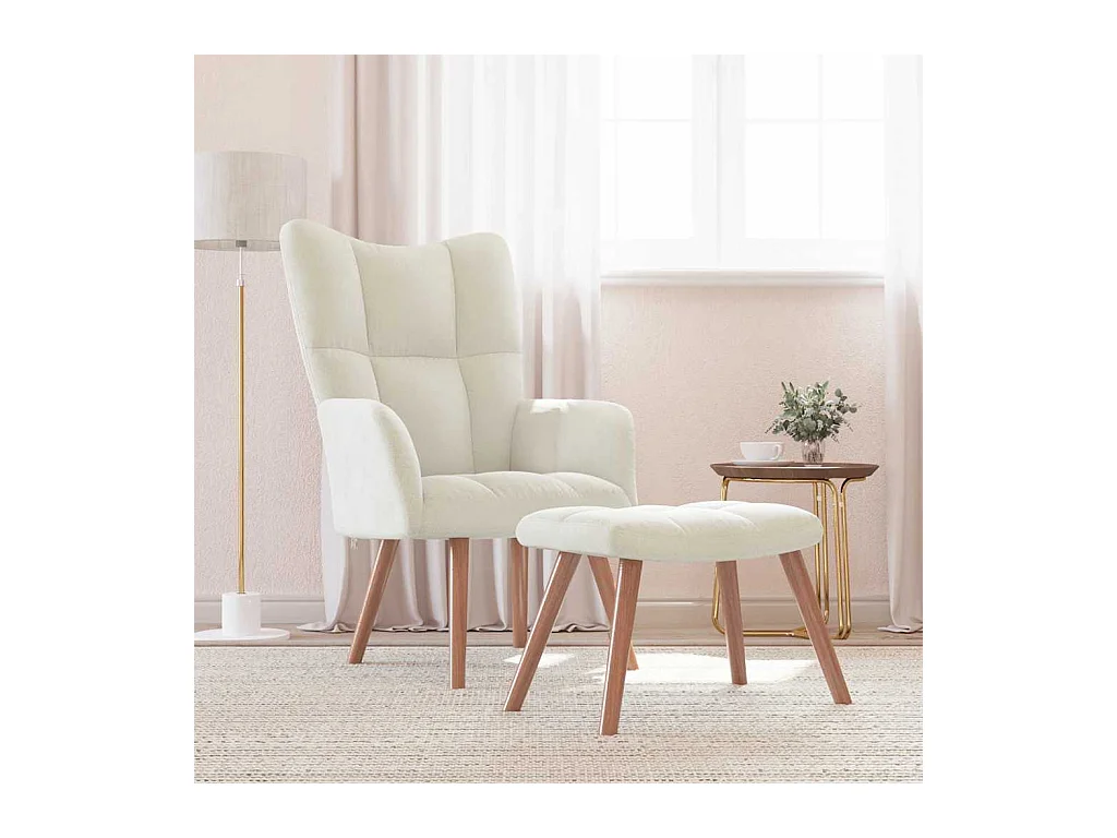 Chaise de relaxation avec repose-pied Blanc crème Velours