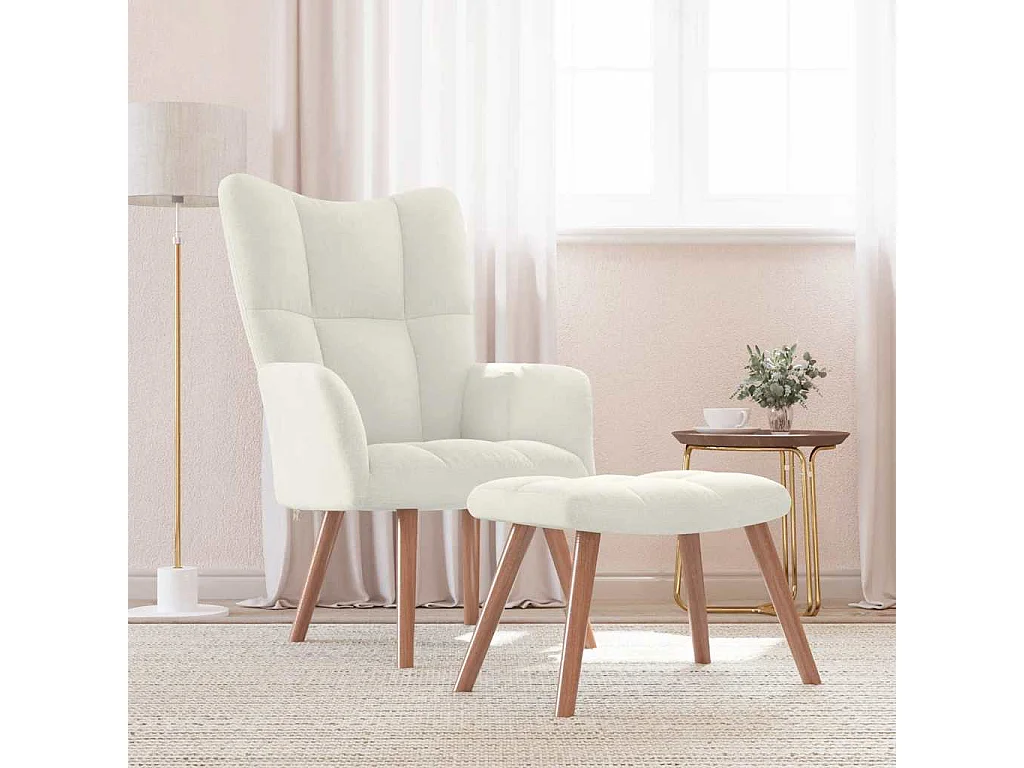 Chaise de relaxation avec repose-pied Blanc crème Velours