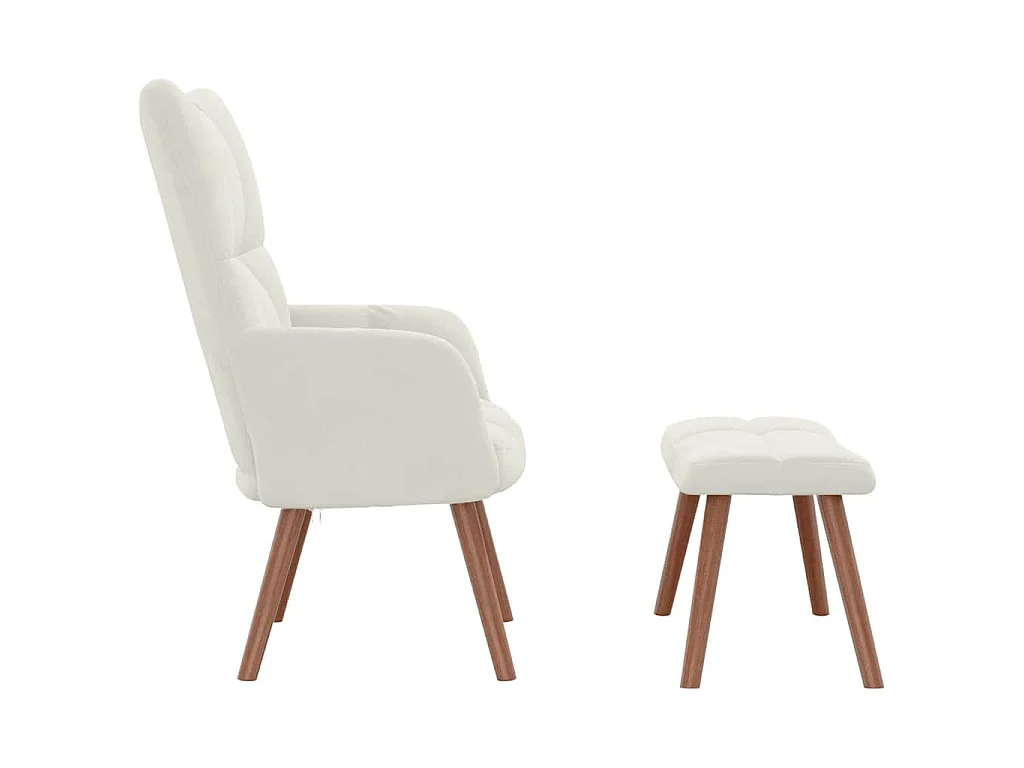 Chaise de relaxation avec repose-pied Blanc crème Velours