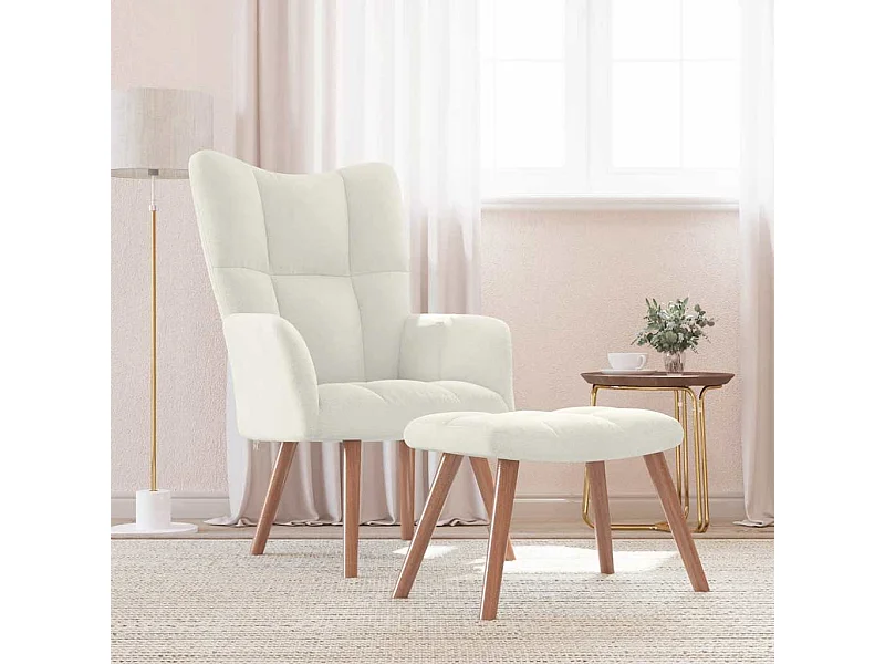 Chaise de relaxation avec repose-pied Blanc crème Velours