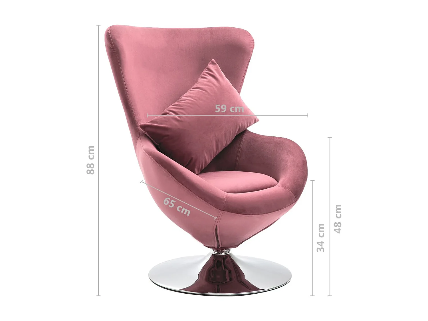 Fauteuil pivotant en forme d'œuf avec coussin Rose Velours