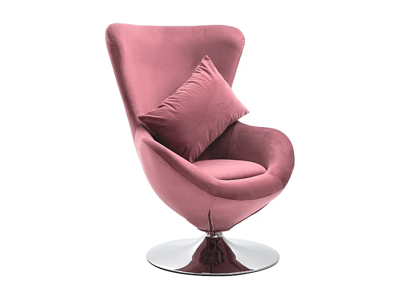 Fauteuil pivotant en forme d'œuf avec coussin Rose Velours