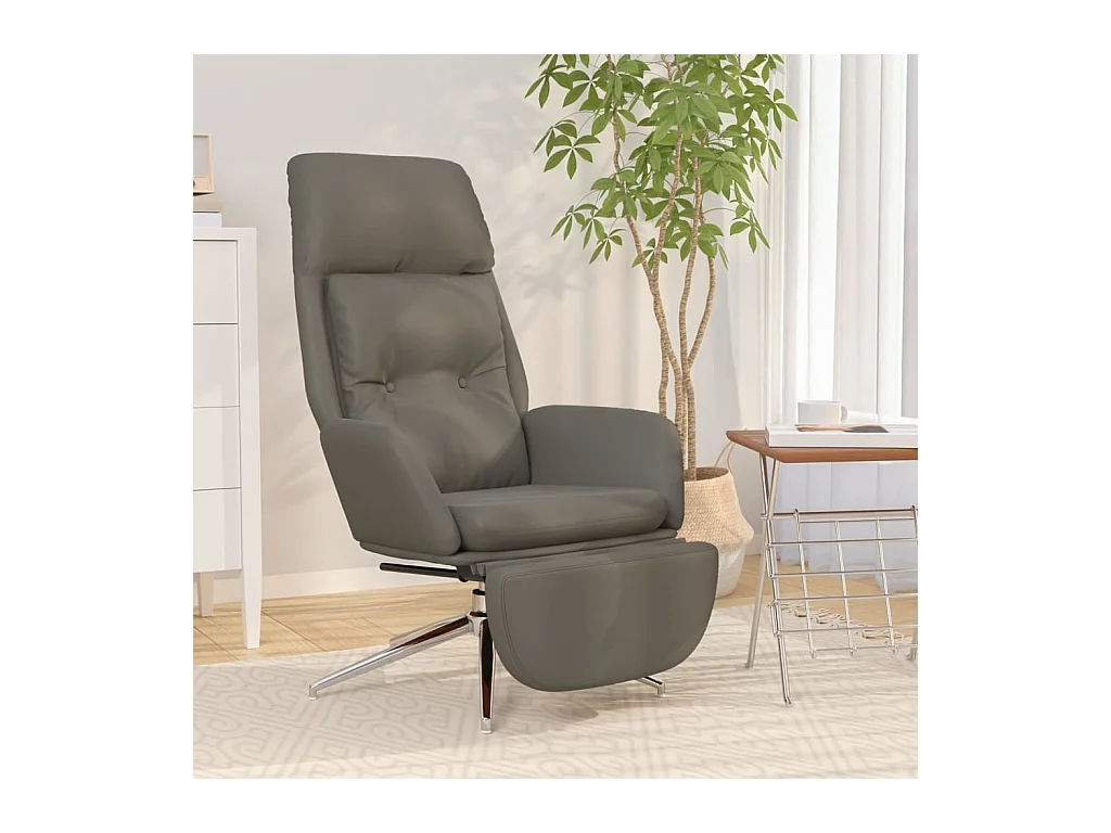 Chaise de relaxation et repose-pied Gris Cuir et similicuir