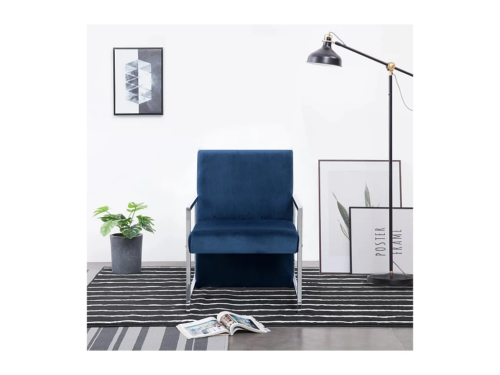 Fauteuil avec pieds chromés Bleu Velours