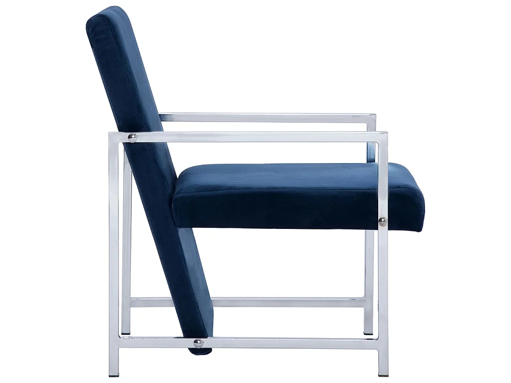 Poltrona con Piedini Cromati Blu in Velluto
