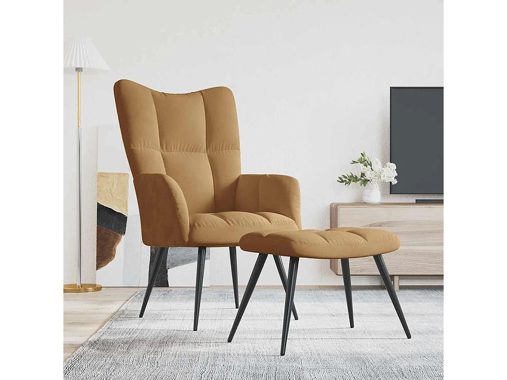 Relaxsessel mit Hocker Braun Samt