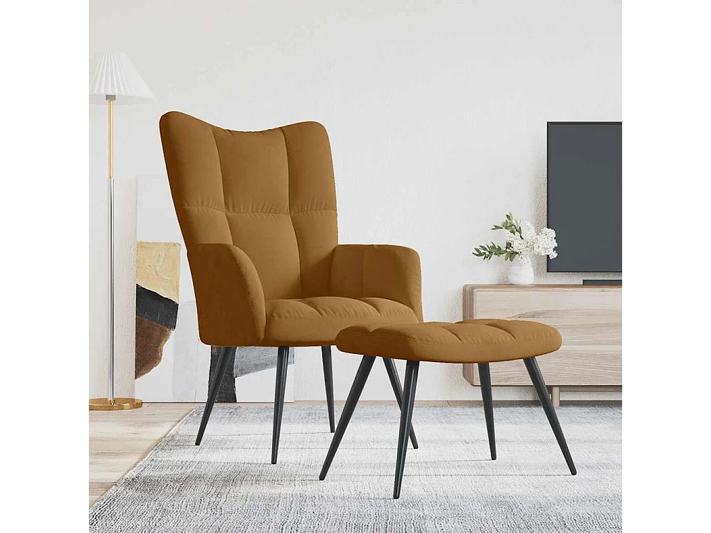 Relaxsessel mit Hocker Braun Samt
