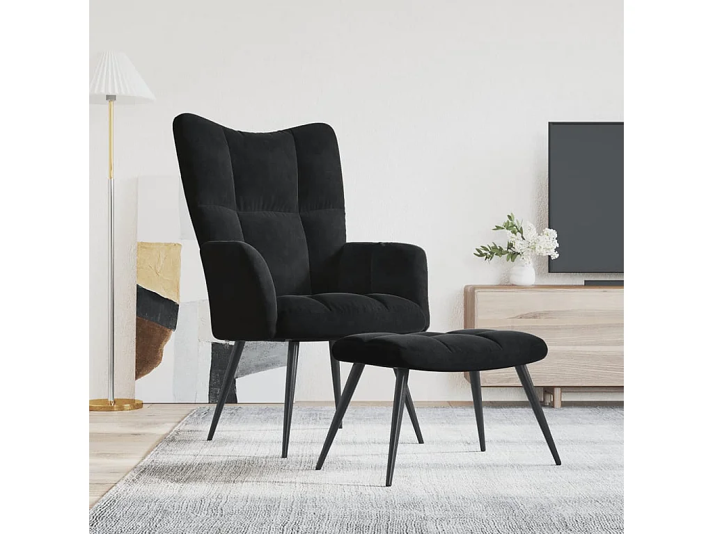 Fauteuil relax avec tabouret en velours noir