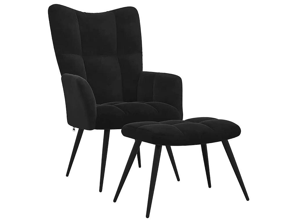 Fauteuil relax avec tabouret en velours noir