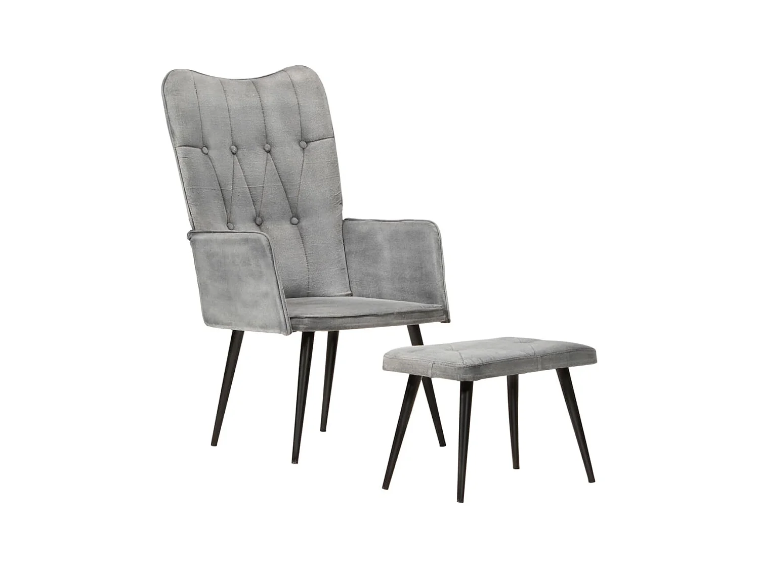 Ohrensessel mit Hocker Grau Vintage Canvas