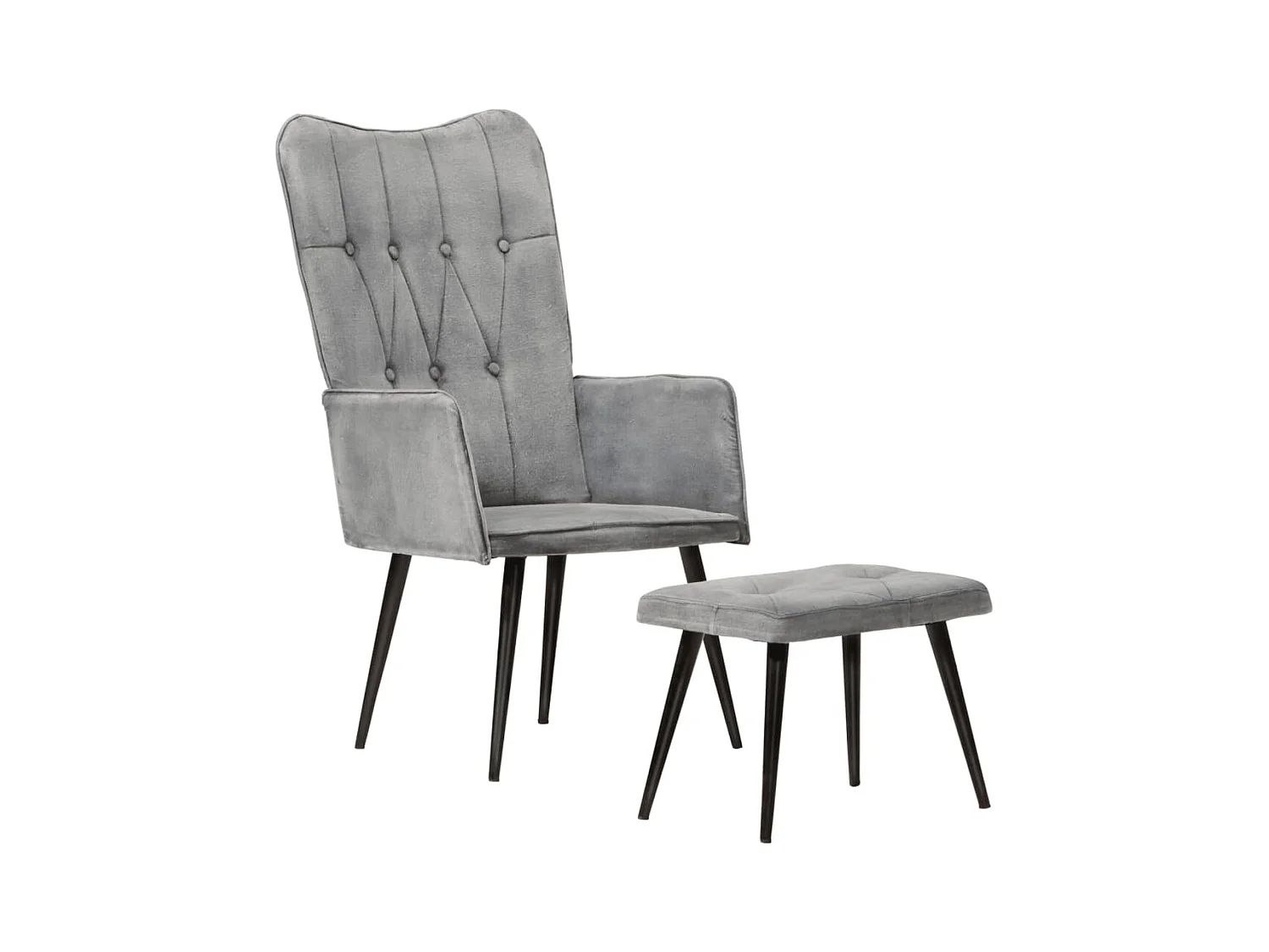 Ohrensessel mit Hocker Grau Vintage Canvas