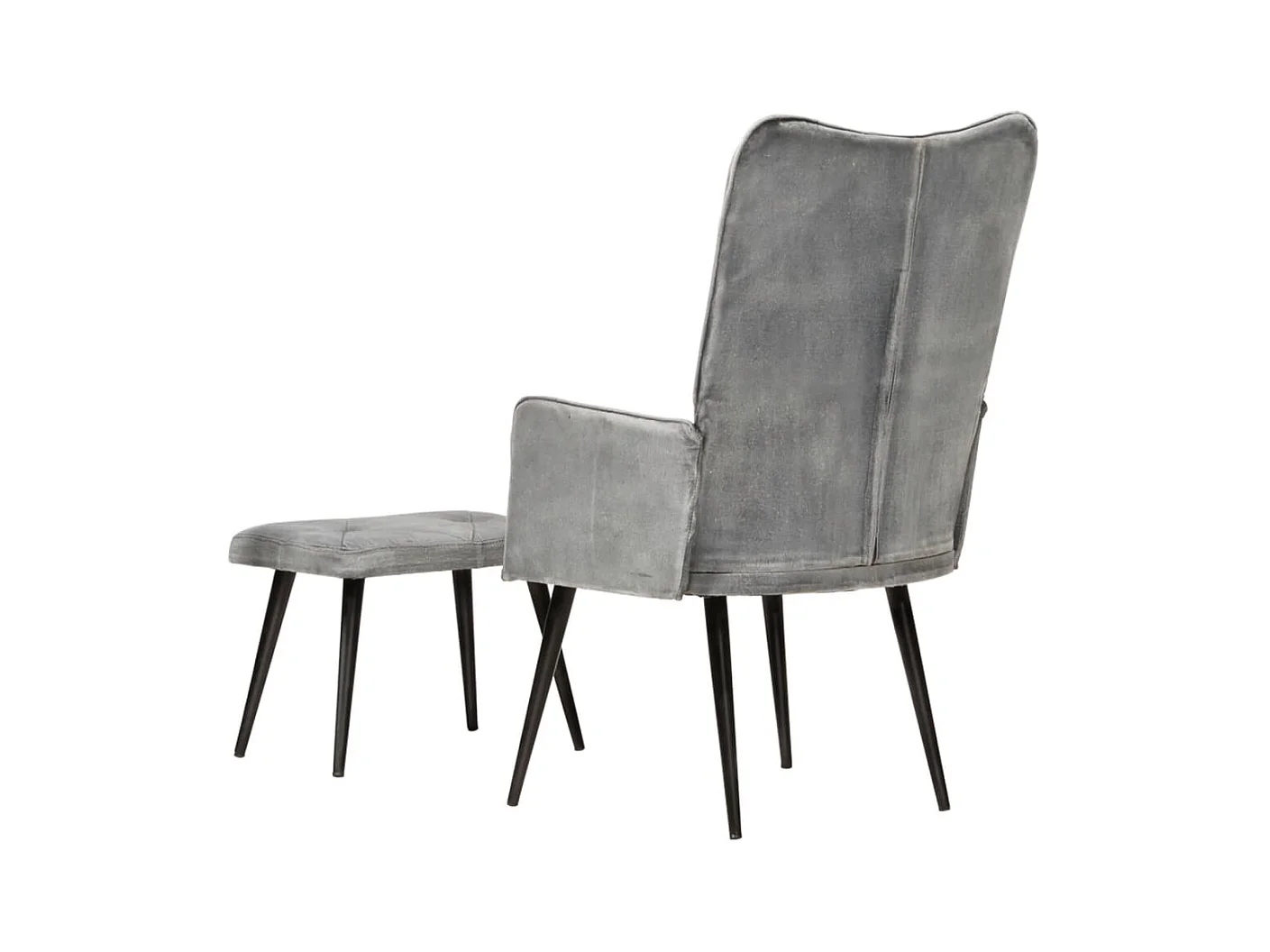 Ohrensessel mit Hocker Grau Vintage Canvas